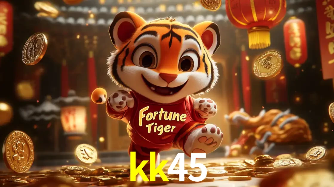 O alegre personagem do Fortune Tiger correndo sobre um caminho de moedas de ouro, simbolizando os grandes prêmios e a diversão do popular jogo de slot do kk45.